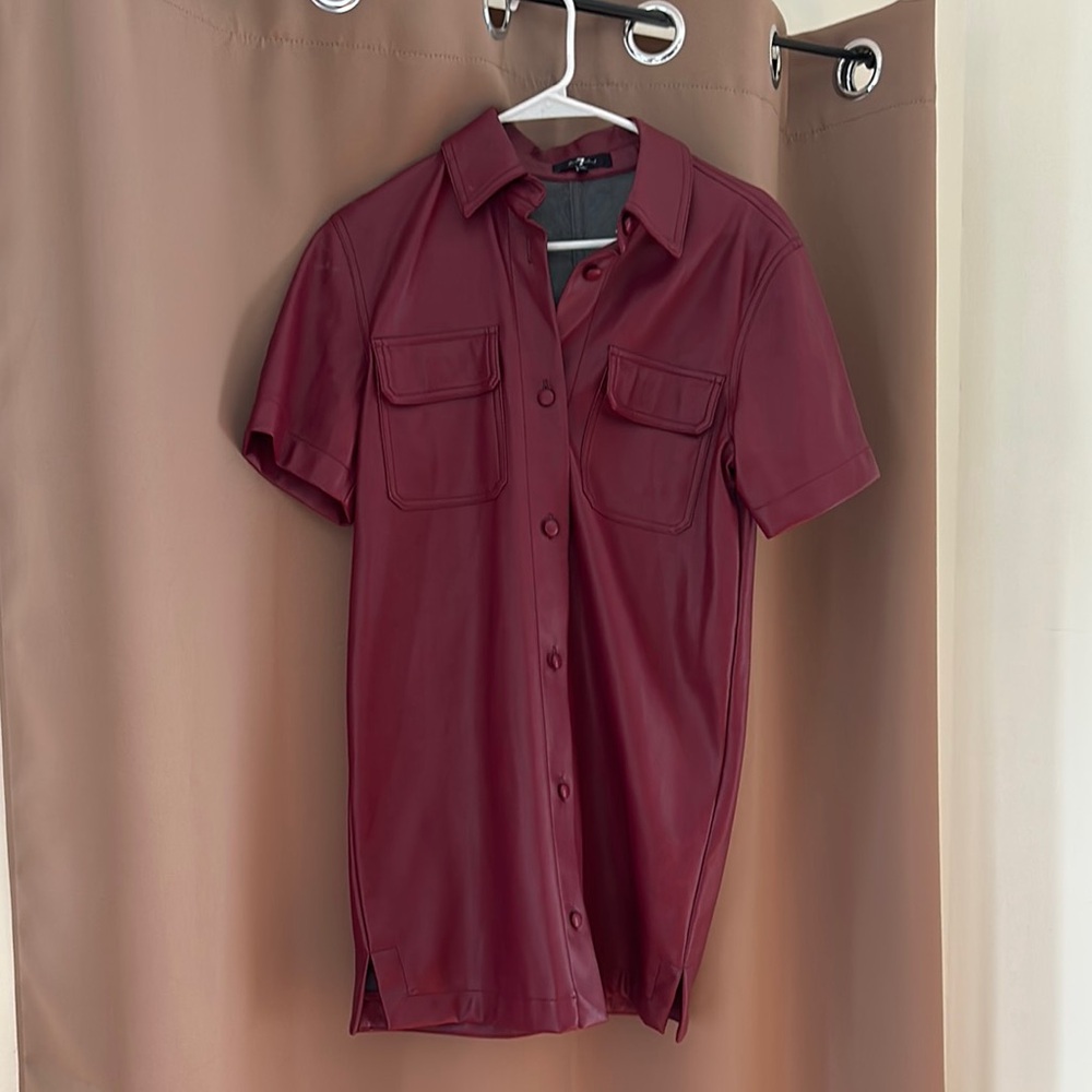 Burgundy Casual Button Down Shirt with Textured Fabric
